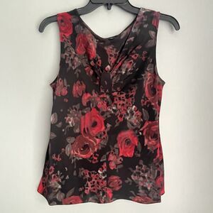 Talbots 100% Silk Blouse Size 8 Sleeveless V-Neck Floral Career Preppy Colorful
